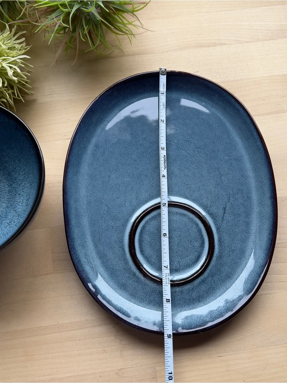 IKEA Gladilig Blue Black Trim Stoneware Glazed Finish BowlCup and Plate Tray Set